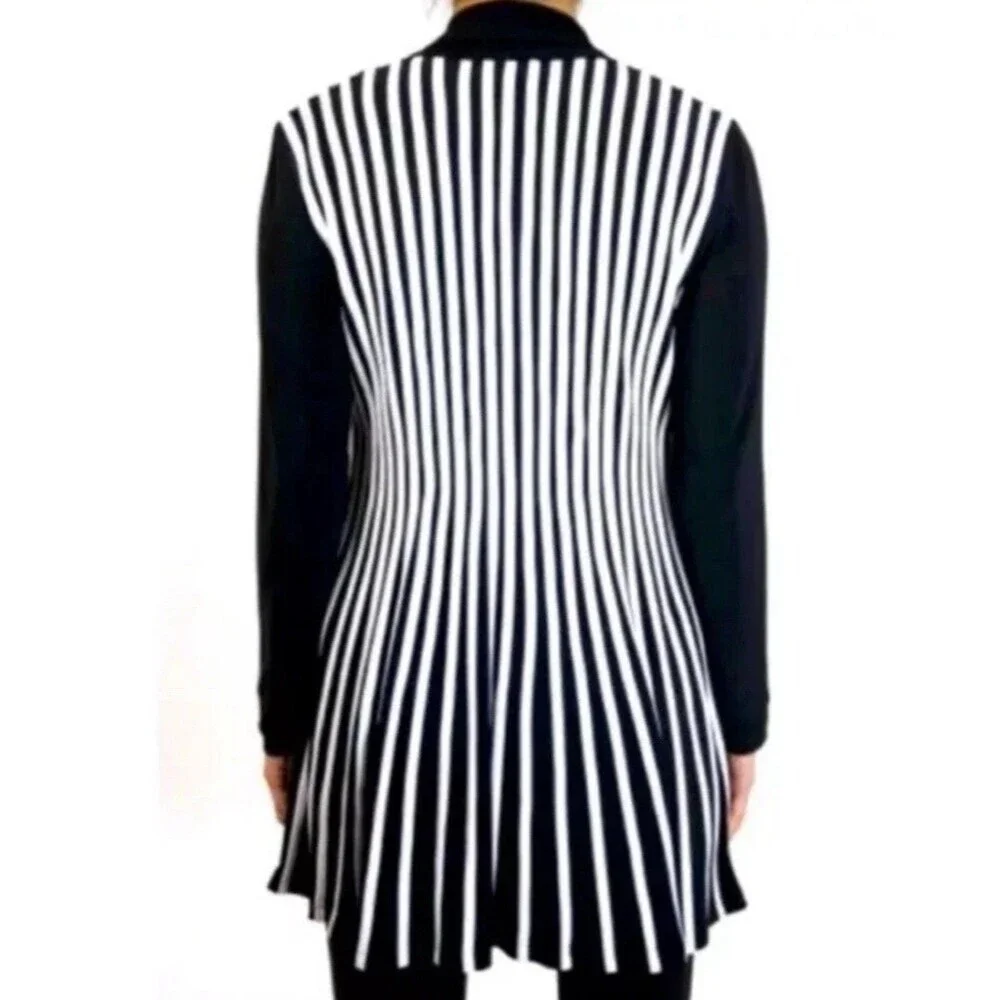 Joseph Ribkoff Women’s Size 8 Cover Up Jacket Black White Long Open Cardigan - Picture 3 of 11